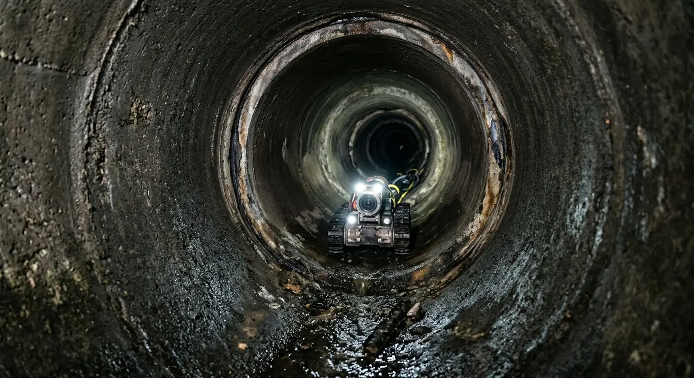 Robotic sewer camera inspecting pipe interior for Drain Snake Service in La Homa