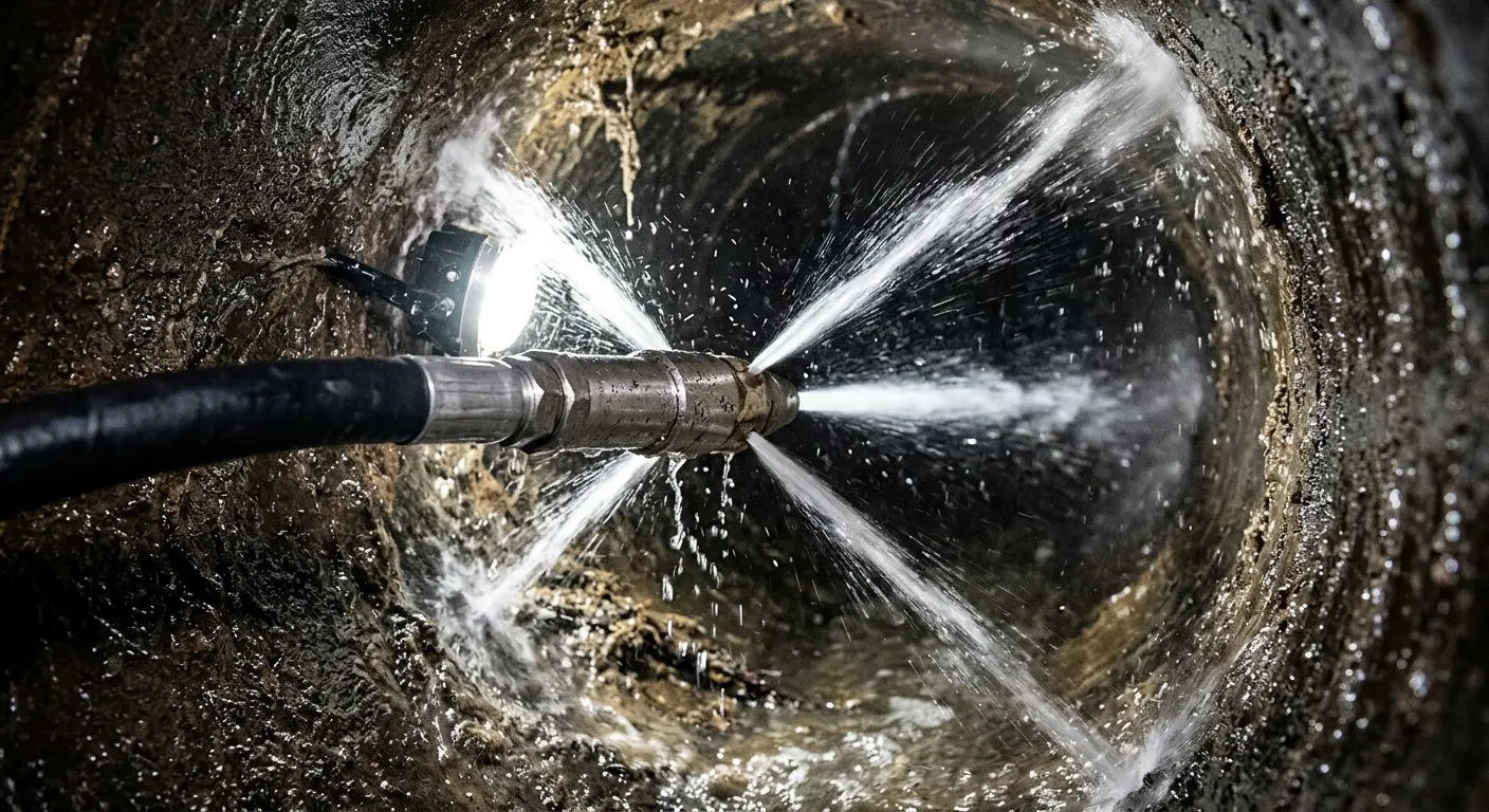 High-pressure hydro jetting nozzle cleaning sewer pipe for Storm Drain Cleaning in La Homa